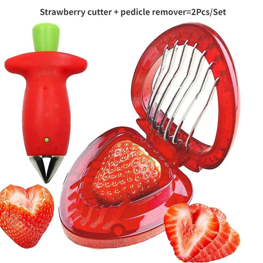 1/2PCS Strawberry Huller Stem Remover And Strawberry Slicer Set Potatoes Tomato Corer Slicer Stainless Steel Kitchen Tools Vrsgs