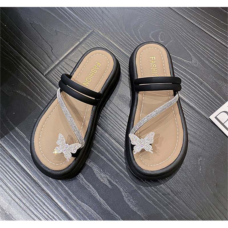 

Premium sense rhinestone butterfly platform slippers women s summer 2025 new one-word set toe cool slippers casual beach slippers 35