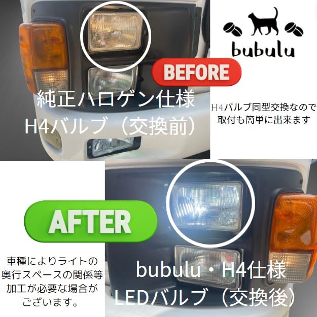 Buble LED H4 Headlight, White, Hi/Lo, Compatible with Vehicle Inspection, 6500k High Brightness, , 24V