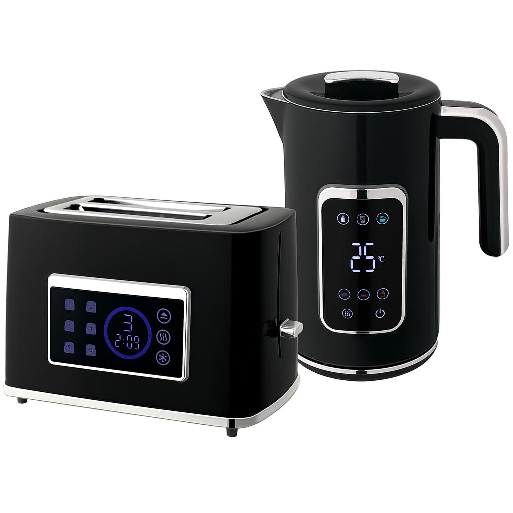 Touch Screen Kettle and Toaster Set - Black