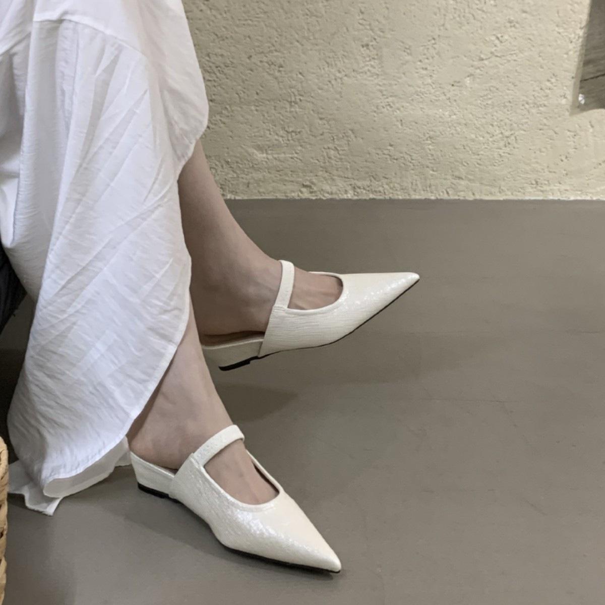 

French Inner Heightening Pointed Toe Bag Head Half Slippers Women S Outer Wear Spring And Summer Muller Shoes Mary Jane Sandals 39