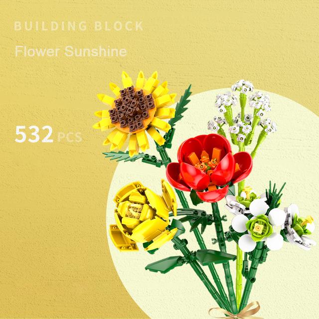 Flower Bouquet 3D Model Toy Mini Build Blocks for Girl Plant Potted Assemble Brick Decoration Holiday Girlfriend Gift