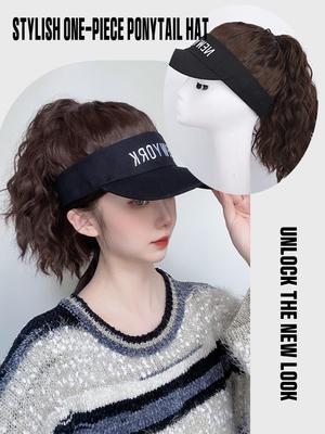 Synthetic Corn Whisker Dark Brown Hat Wig 12 Inch Sunshade Wig Extended Curly Hair
