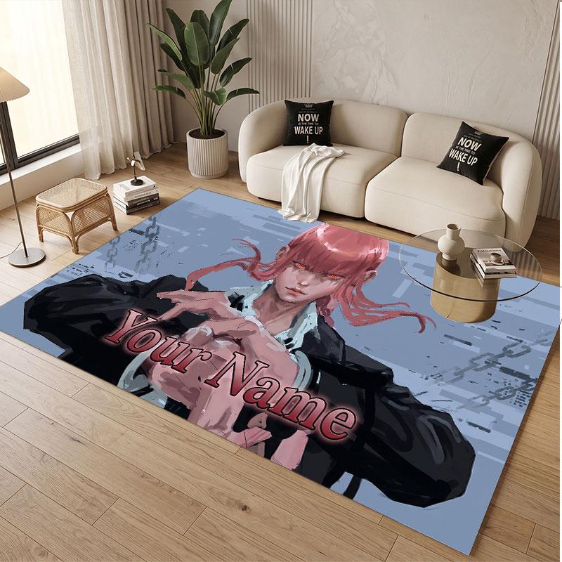 Custom Name Crystal Velvet Rug,Chainsaw Man Comfortable Anti Slip Floor Mat For Room Decoration