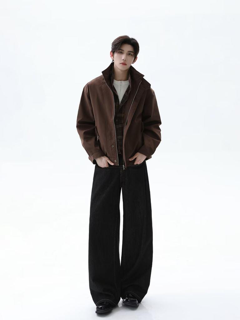 Men's Trendy Stand Collar Fake Two-Piece Workwear Jacket - 2026 Spring/Autumn Collection