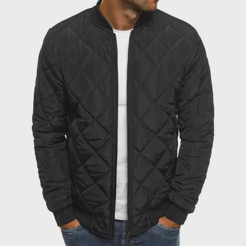 Men's Solid Color Quilted Cotton Jacket with Stand Collar - 2023 Winter Edition