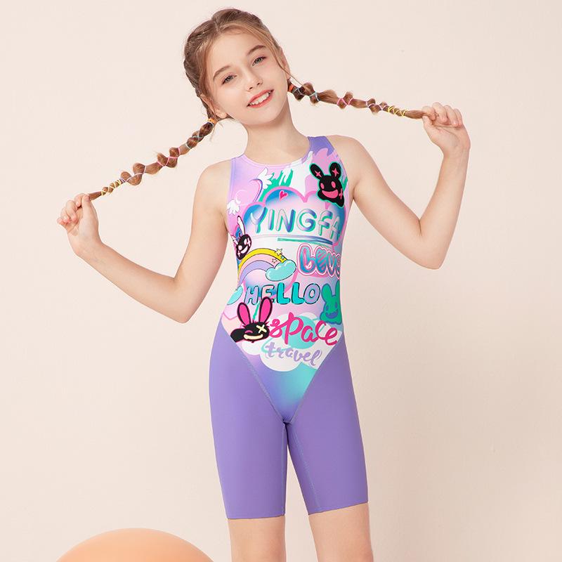 Yingfa Girls  Professional One-Piece Swimsuit for Middle and Big Kids - New Five-Point Style for Teen Training 16