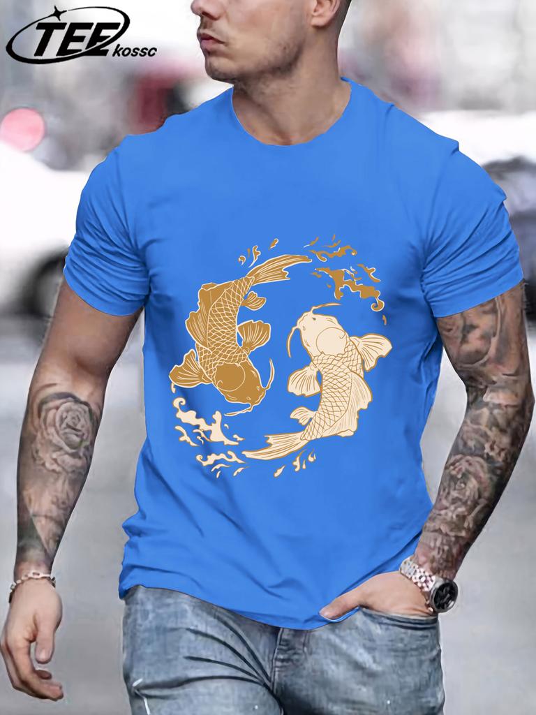 Japanese Harajuku Koi Print TShirt Men Fashion Loose Cotton Short Sleeve ONeck Summer Clothes Unisex Casual Soft Streetwear