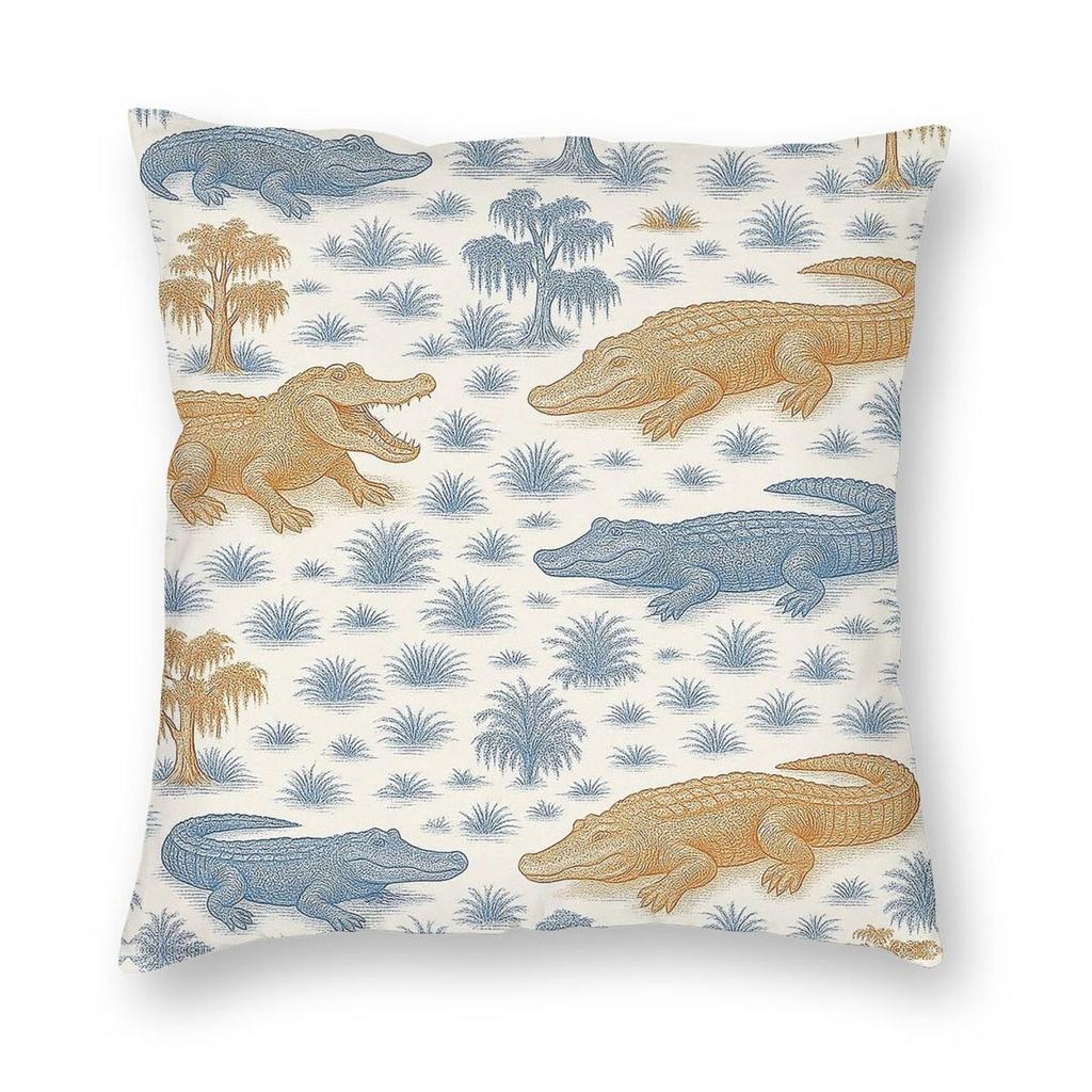 Alligator Meadow Toile Square Pillowcase Polyester Linen Velvet Pattern Zip Decorative Throw Pillow Case Room Cushion Case x