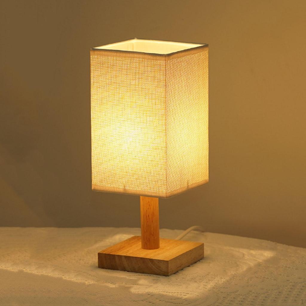Bed Lamp, Lamp with Linen Fabric Shade, Small Nightstand for Nursery, Bedroom, Kids Children