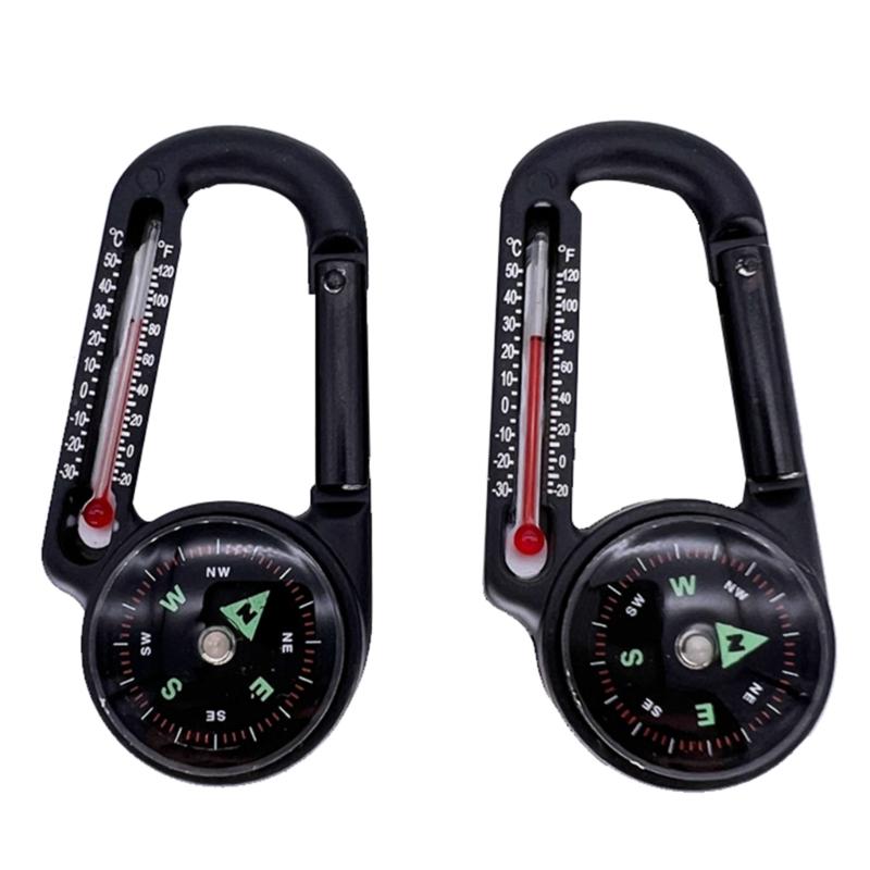 Portable Aluminum Alloy Carabiner with Compasses & Thermometer Camping Accessory