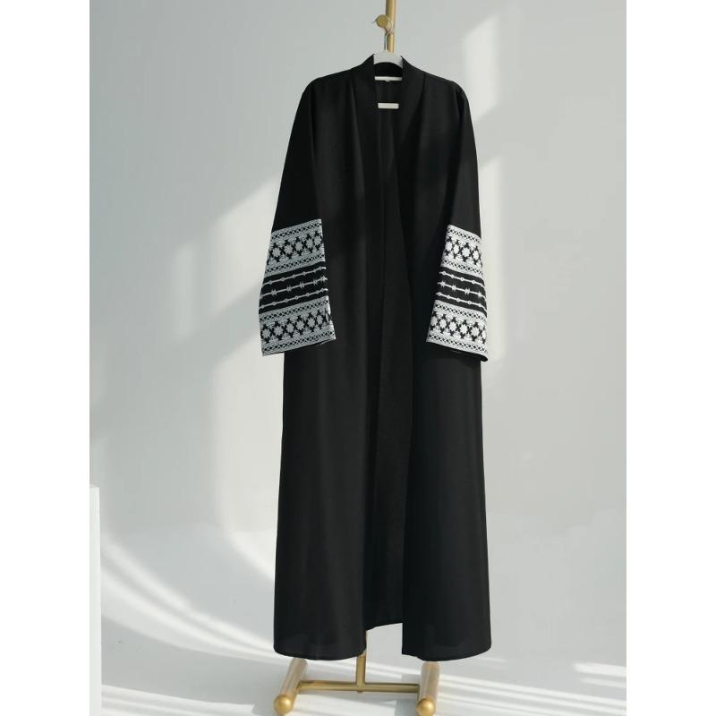 Eid Embroidery Muslim Abaya for Women Ramadan Dress Morocco Lace-up Abayas Kaftan Islam Cardigan Dubai Arab Long Robe 2024