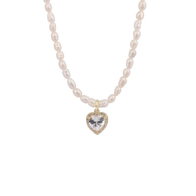 Three-Dimensional Love Freshwater Pearl Necklace Women'S Collarbone Chain Temperament Design Sense Neck Chain Fashion Commuting