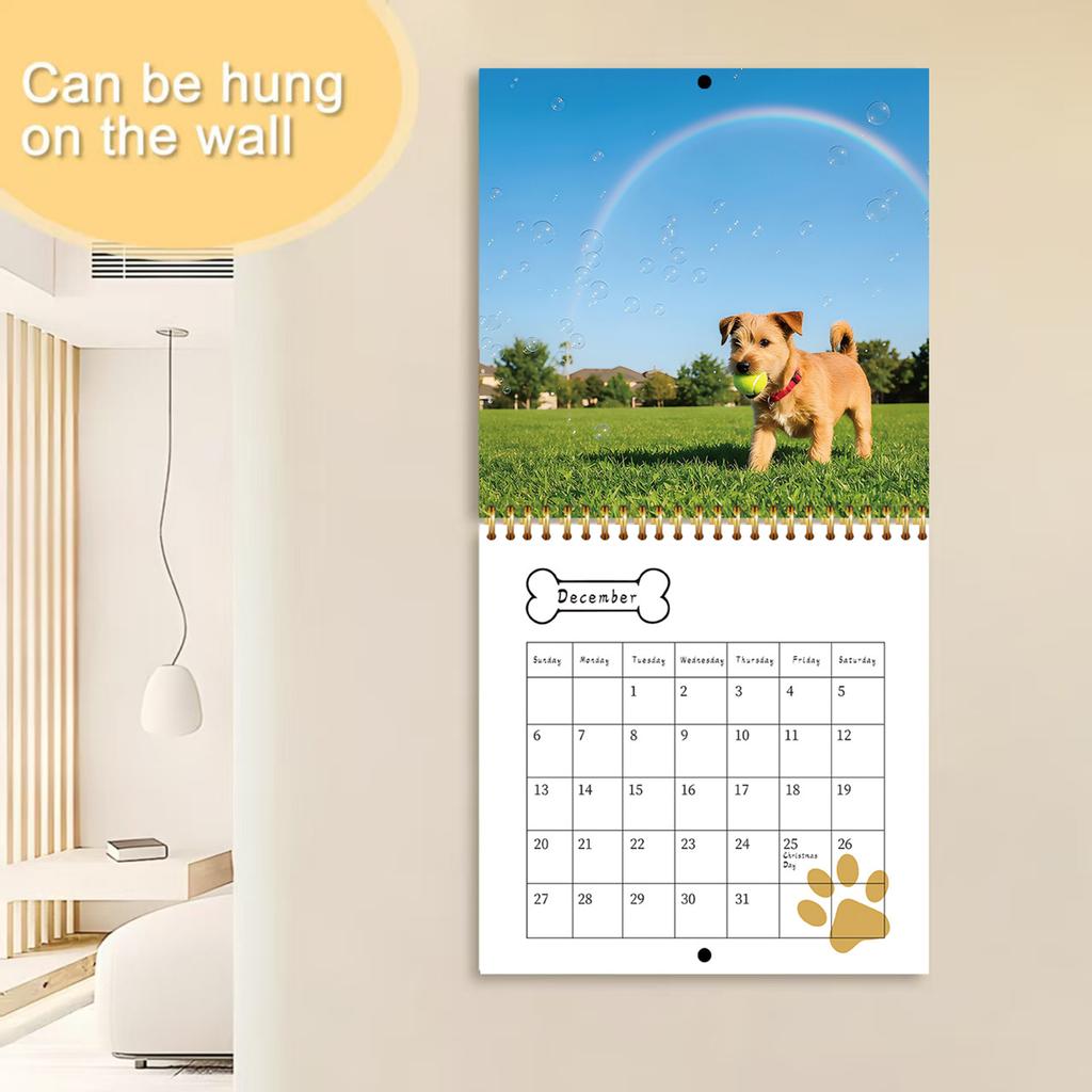 Niedlicher Hunde-Wandkalender 2026 mit Spiralbindung, 12 Monate zum Abreißen, Haustierkalender mit Feiertagsmarkierungen zur Heimdekoration