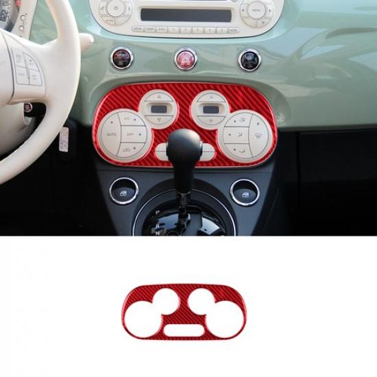 Bright Red Carbon Fiber Car Button Control AC Panel Sticker For Fiat 500 2012-15