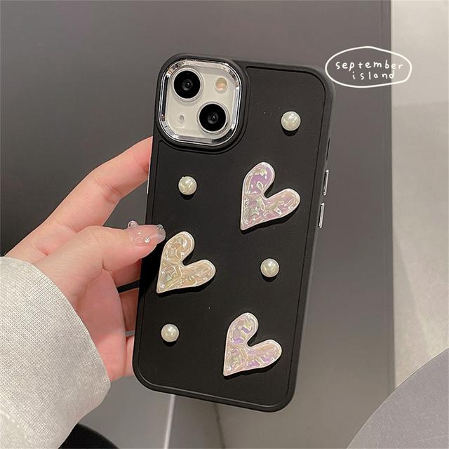 

Ins Корейский 3d Laser Love Heart Pearl Мягкий чехол для телефона для Iphone 14 12 11 13 Pro Max Xr X Xs Max Защитная задняя крышка с покрытием for iphone 14PRO MAX чёрный