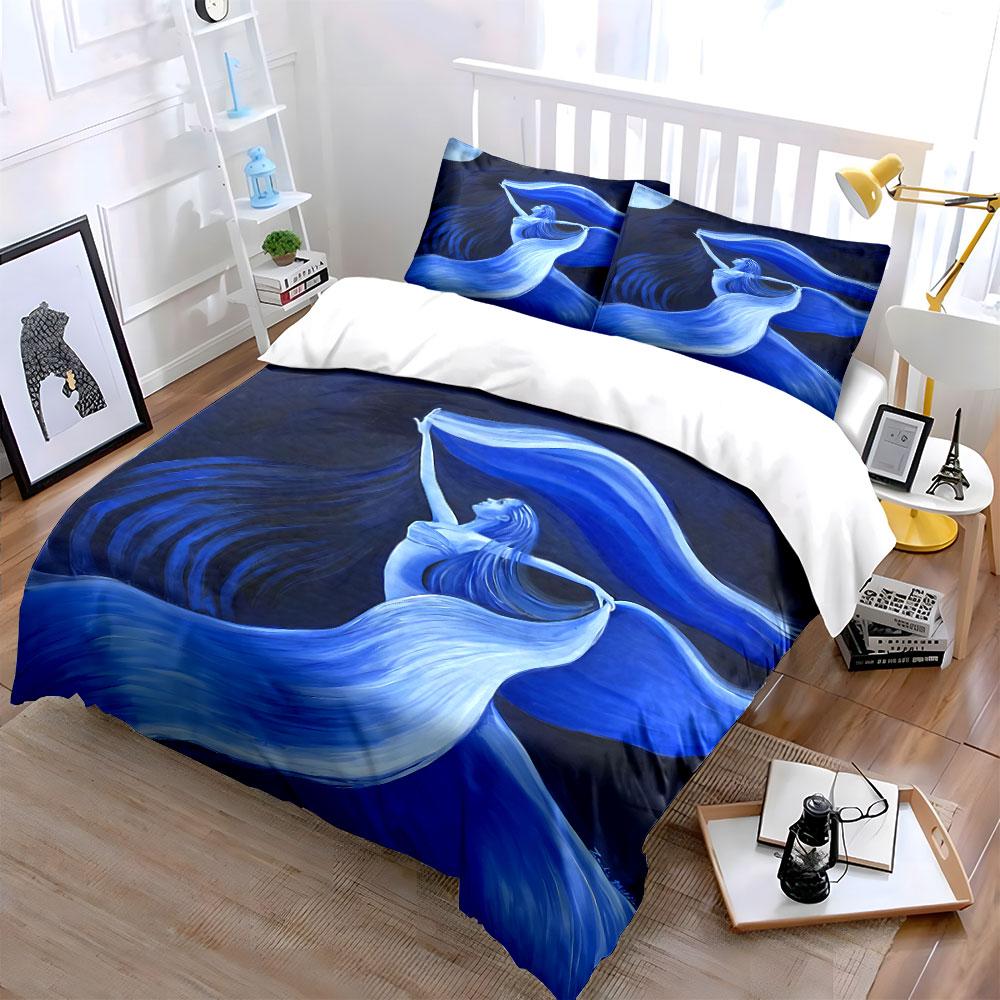 Moonlit Woman with Flowing Hair Bedding Duvet Cover Set Duvet Cover Pillowcases  (1*Duvet Cover 2*Pillowcases, without duvet insert)