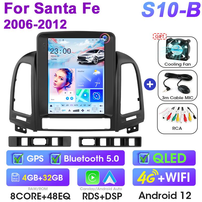 9.7" 2 Din Android 12 Car Radio For Hyundai Santa Fe 2 2006-2012 Multimedia Video Player GPS 4G Carplay Auto Stereo RDS DSP DVD
