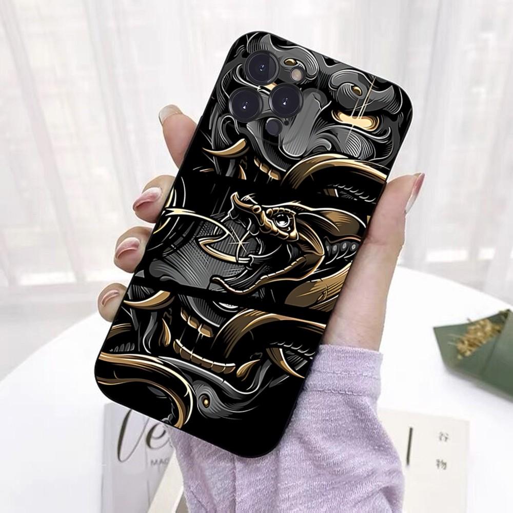 Samurai Oni Mask Phone Case For IPhone 16 15 14 11 12 13 Mini Pro XS Max Cover 6 7 8 Plus X Funda Shell