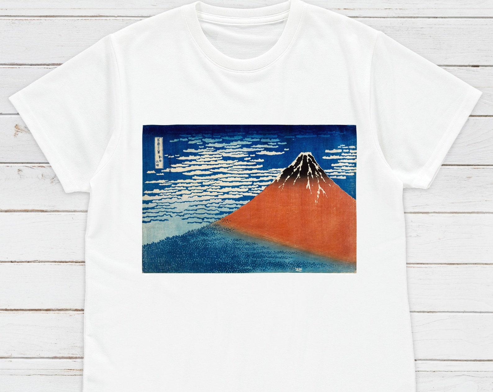 Ukiyo-e Red Fuji T-Shirt, Japanese Woodblock Art Tee 2XL