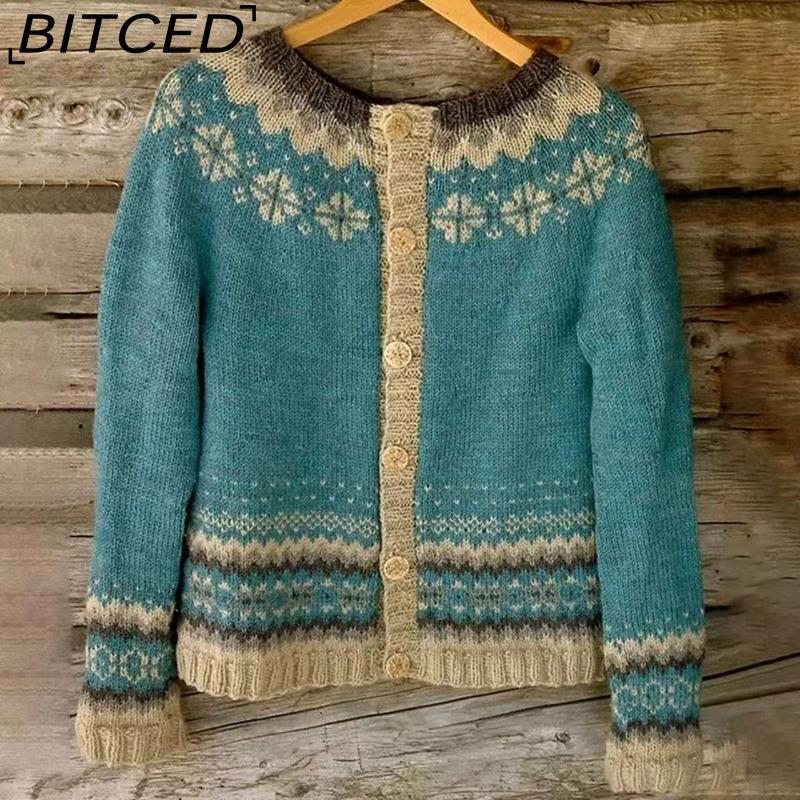 BITCED Women's Cardigan Sweater - Color-Blocked Oversized Knit Top