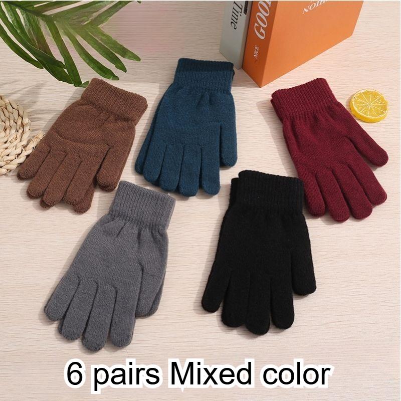 

6 Pairs Unisex Winter Thermal Gloves - Elastic Wrist Cuffs, Fashionable Cold Weather Gloves for Skiing, Outdoor Activities