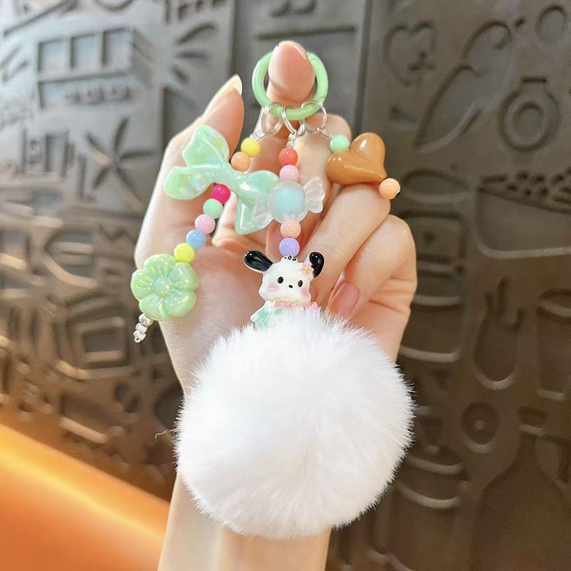 

Мультяшная кукла, меховой шарик, брелок с бусинами, изысканный милый подвес для сумки, брелок для ключей от машины белый