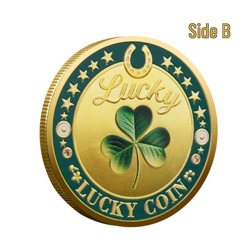 LUCKY Commemorative Coin with Elephant & Four-Leaf Clover – Good Luck Badge