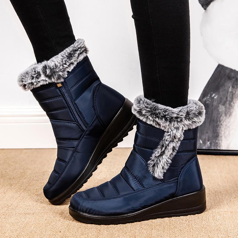 

Waterproof Women Winter Snow Boots Faux Fur Lined Thicked Plush Warm Ankle Non Slip Cotton Footwear for Cold Winter Outdoor Walking 39 синий