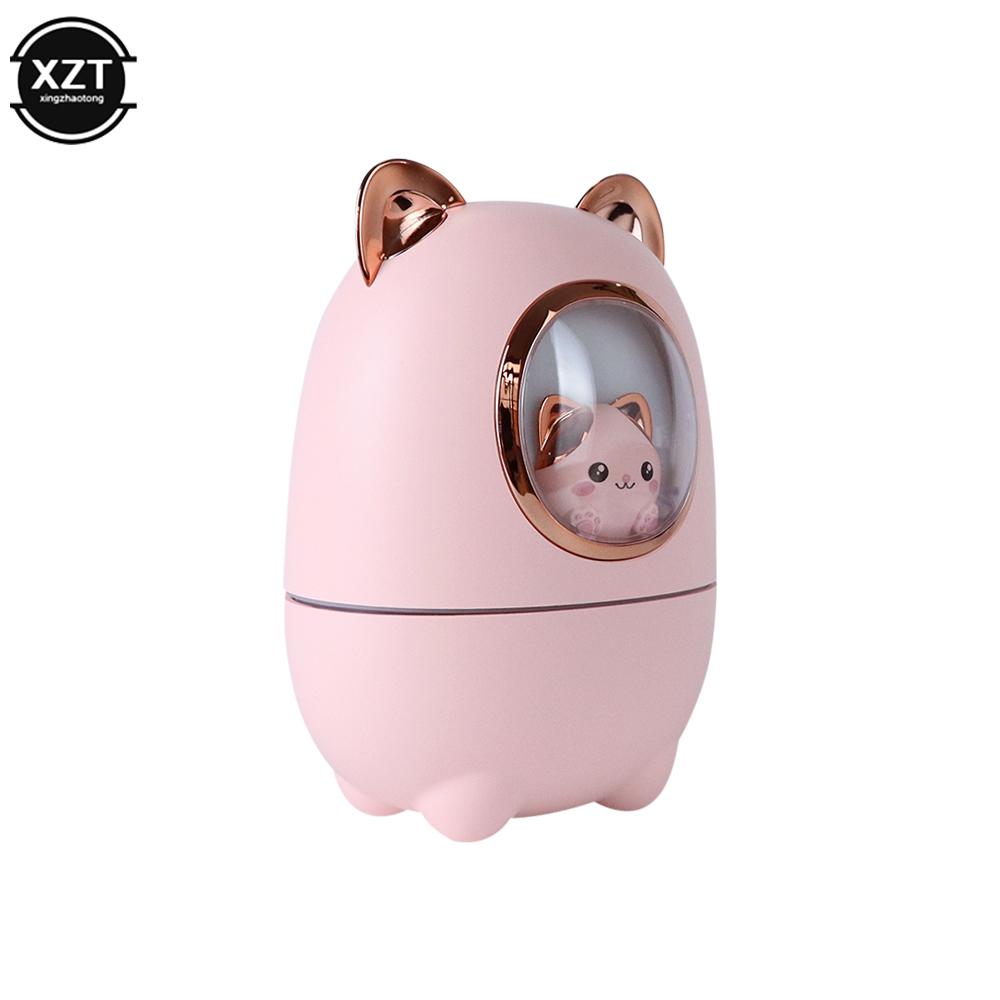 Cartoon Cat Humidifier Cute Style Essential Oil Diffuser with Night Light Desktop Silent Recharging Cooler for Home Car Office