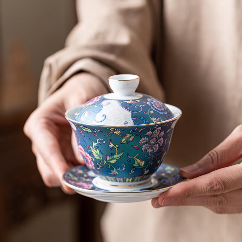 Chinese Palace Style Enamel Ceramic Sancai Gaiwan