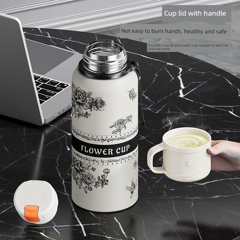 New Model Peony Flower Language 316 Stainless Steel High-Looking, Large-Capacity Thermos Cup for Outdoor Use and Portable Tea Brewing