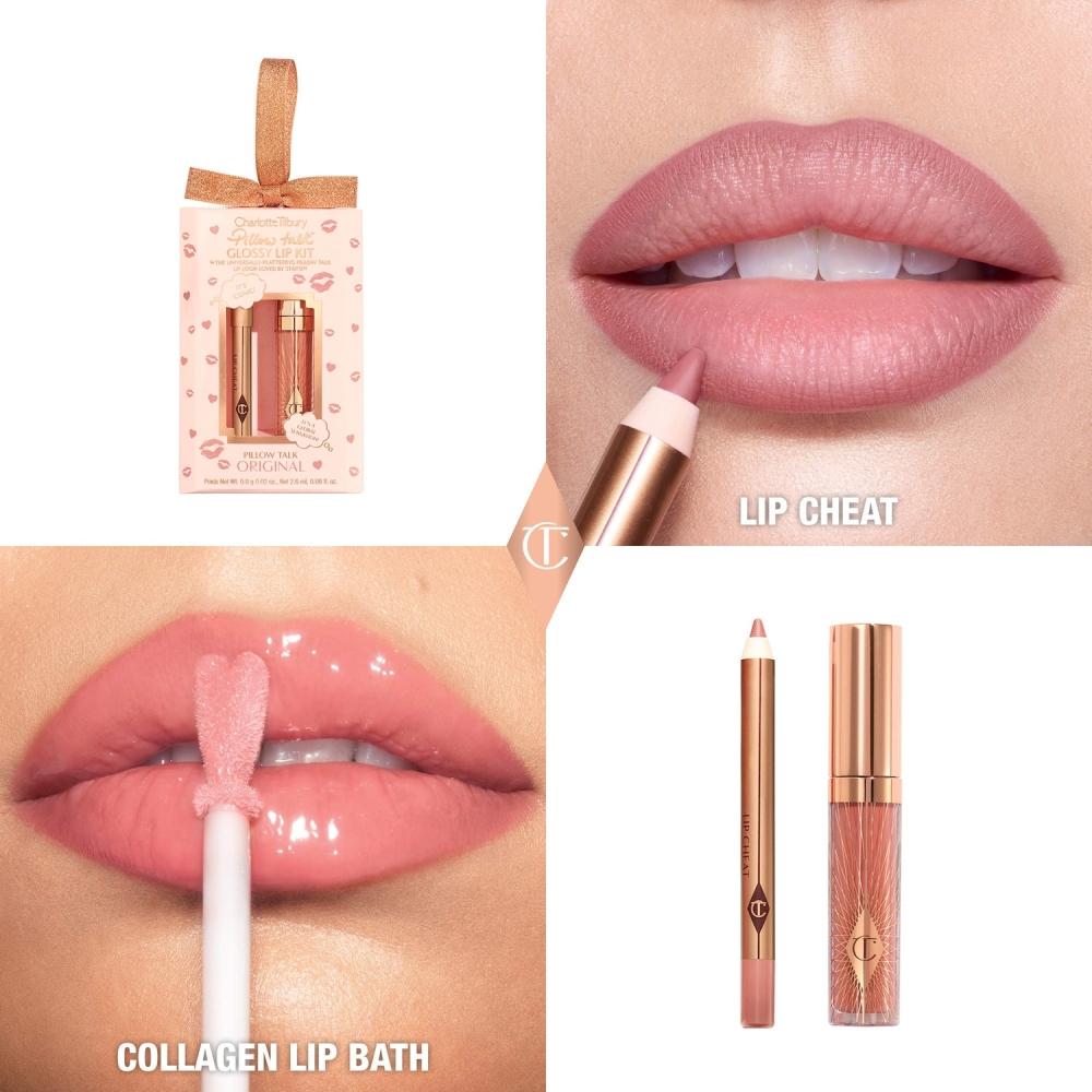 Charlotte Tilbury Mini Pillow Talk Glossy Lip Duos  Collagen Lip Bath 2.6ml   Lip Cheat 0.8g