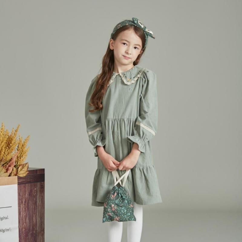 Hedgehog Kids Forest Corduroy Dress Mint