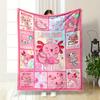 Cute Axolotl Themed Pink Blanket Bedroom Blanket for Livingroom Couch Lunch Break Soft Throw for Friend's Festival Gift