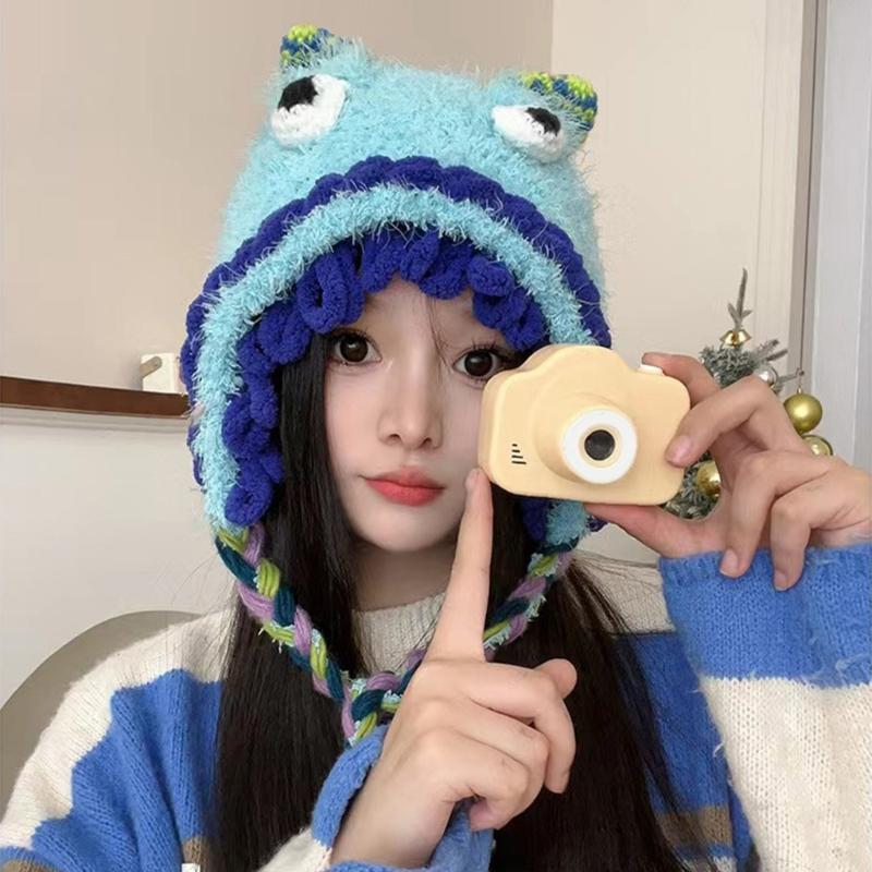 Winter Warm Plush Hat for Women Funny Monsters Hat Hooded Skull Hat Outdoor Activity Cap Windproof Headwear Pullover Hat