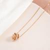 [Titanium Steel Rose Gold Roman Text Pendant Choker Necklace for Women Vintage Three Circle Design