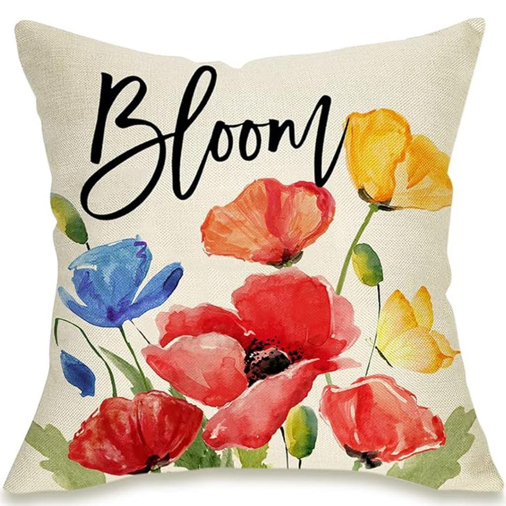 New Spring Fresh and Beautiful Linen Pillowcase Sofa Bedside Plant Flower Pillow Cushion Cover