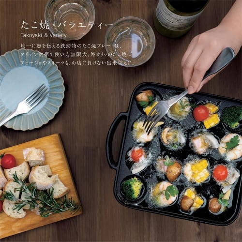 Ikenaga Iron Works Takoyaki Maker, 16-Cavity, IH Compatible, Made In Japan, Cast Iron Plate, Black, Dencho Senka