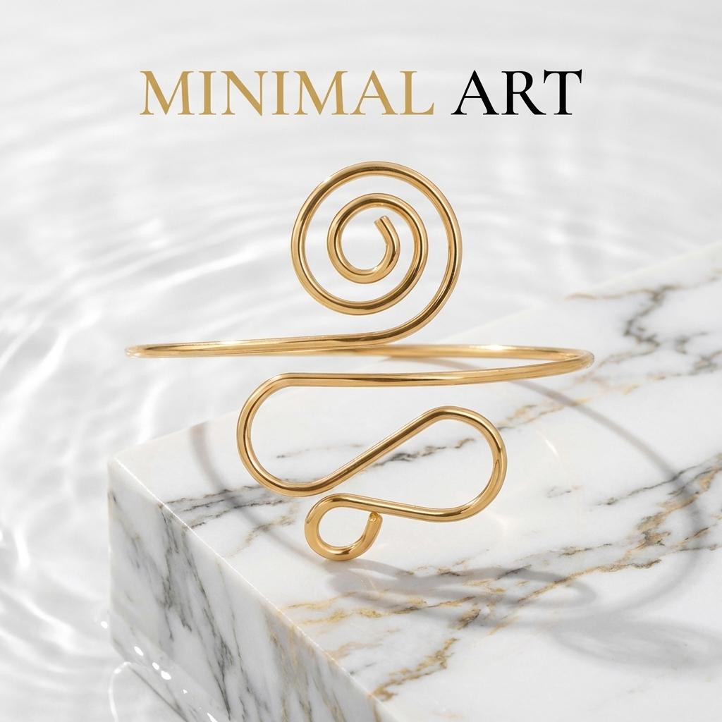 Minimalist Spiral Wire Upper Arm Cuff Bracelet Boho Adjustable Open Armlet Bangle Gold Color Summer Jewelry for Women