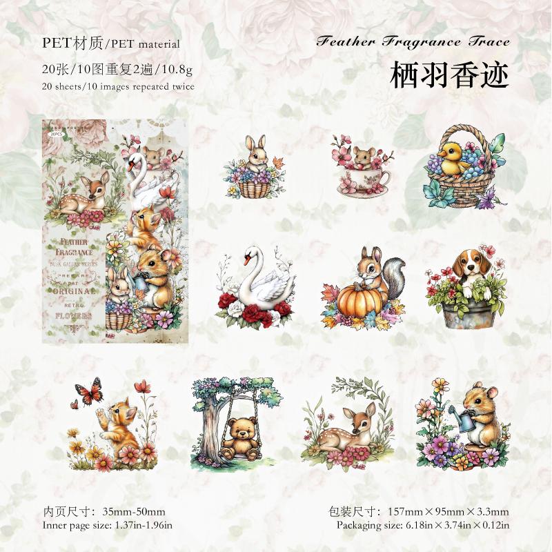 

Animal Floral Theme 20 Sheets PET White Ink Stickers Hand Account For DIY Scrapbooking Phone Case Laptop Decoration Vinyl