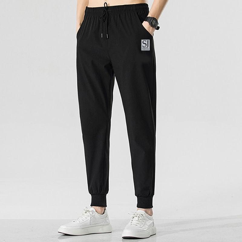 Casual pants men's thin summer print loose large size tied feet nine points tied feet sports Harlan pants