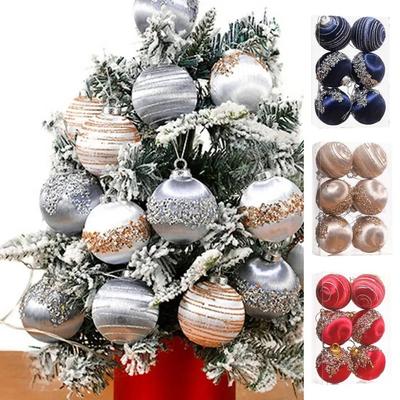 6 adet 6cm/8cm Kadife Noel Topları Kırılmaz Köpük Noel Asılı Top Zarif Yeniden Kullanılabilir Noel Ağacı Kolye