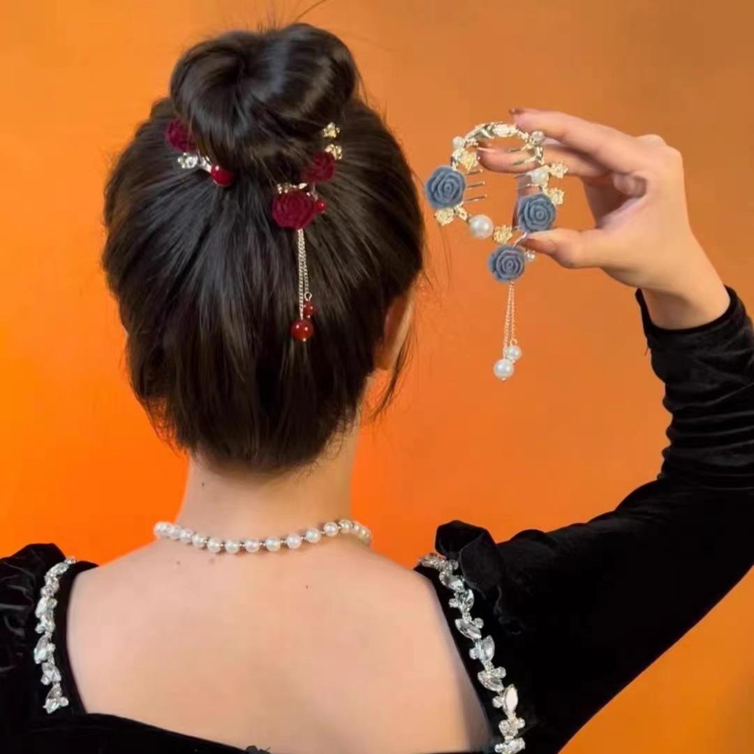 

Элегантные декоративные женские заколки для волос с кисточками из сплава, устройство для удаления волос с розой