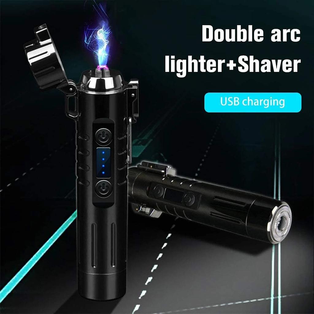 USB Electric  Lighter with  Beard Shaver Windproof Plasma Gifts For Men