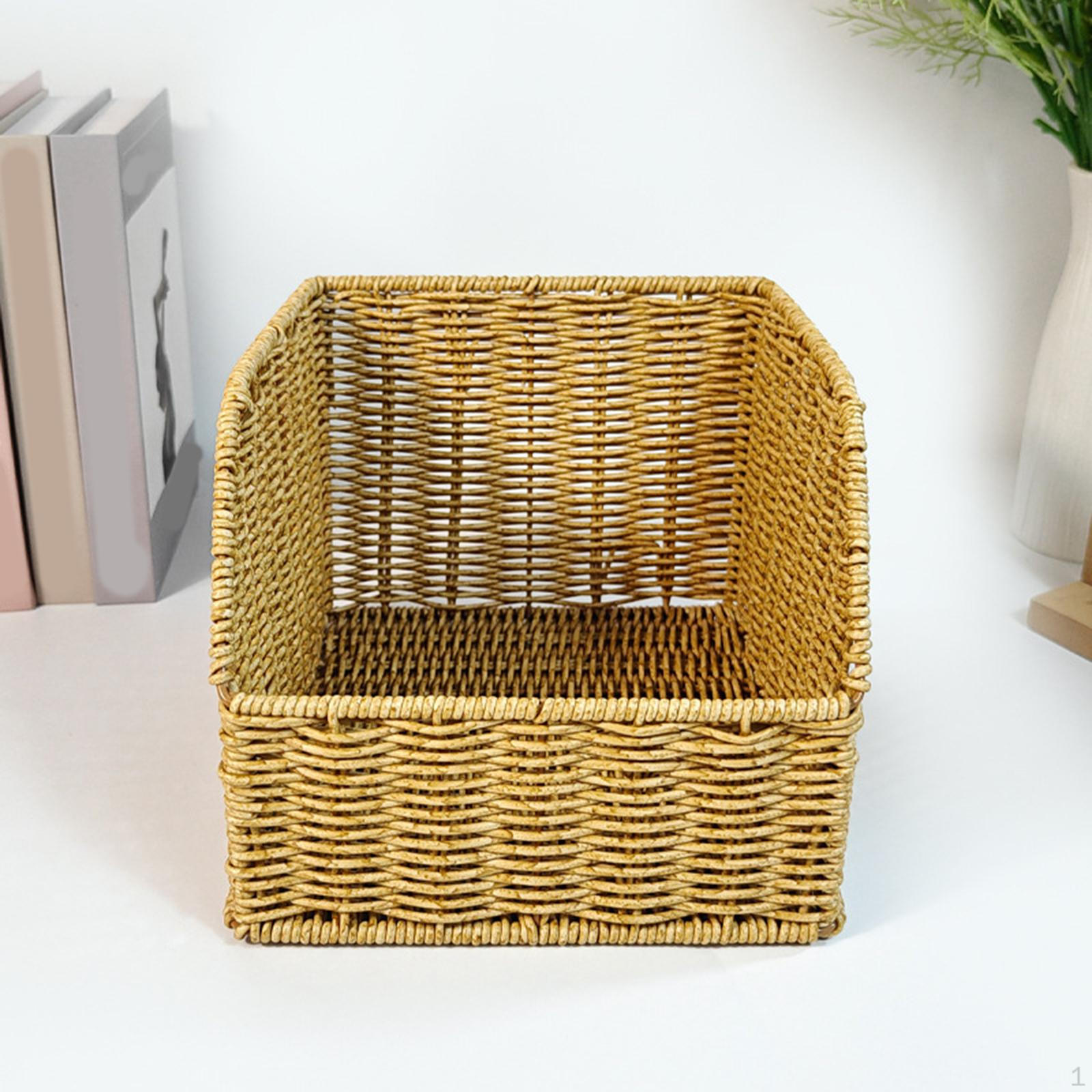 

Imitation Rattan Storage Basket Vanity Tray Snack Container Household Bin Desktop Organizer