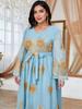 Middle East Plus Size Women's Sky Blue V-Neck Dress with Gold Trim