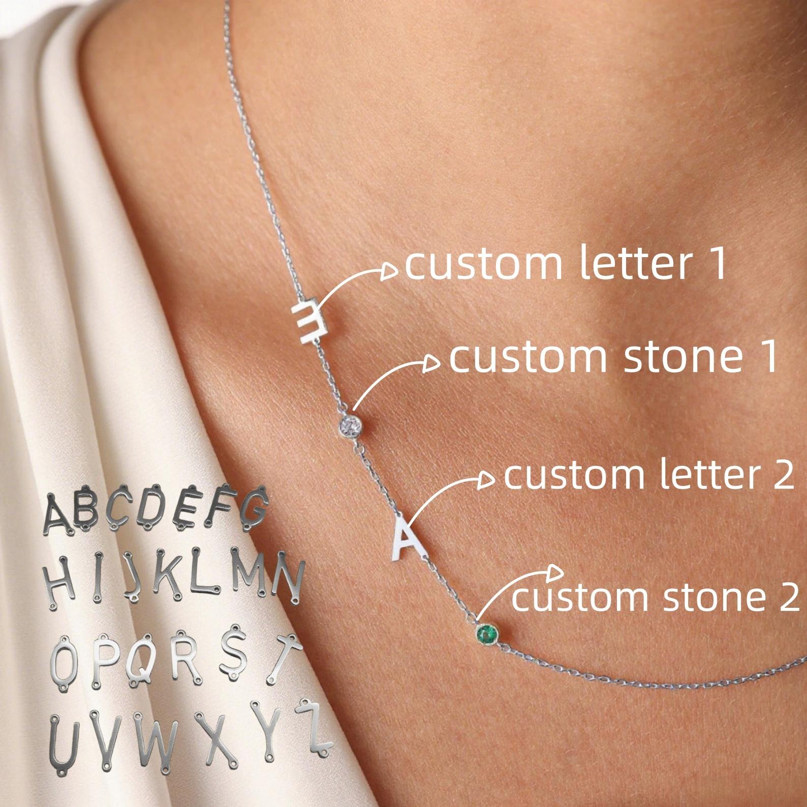 Sideways Initial Birthstone Necklace Personalized Birthstone Initial Necklace Birthstone Letter Necklace for Mother Gift for Mom 35cm