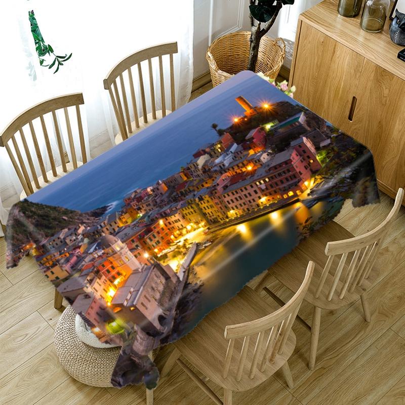 Lighting City Night View Pattern Tablecloth Thicken Cotton Rectangular Round Table Cloth For Wedding Picnic Party
