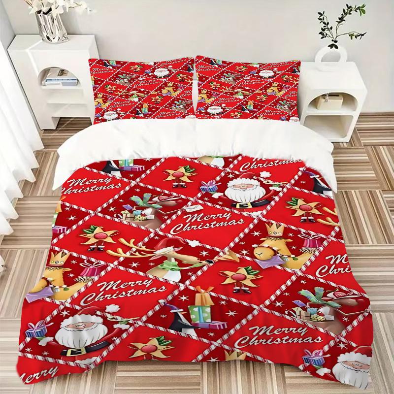 3pcs Merry Christmas! Santa Claus & Friends Bedding Set, Includes One Quilt Cover and Two Pillowcases (No Core), Festive Gift for Bedroom